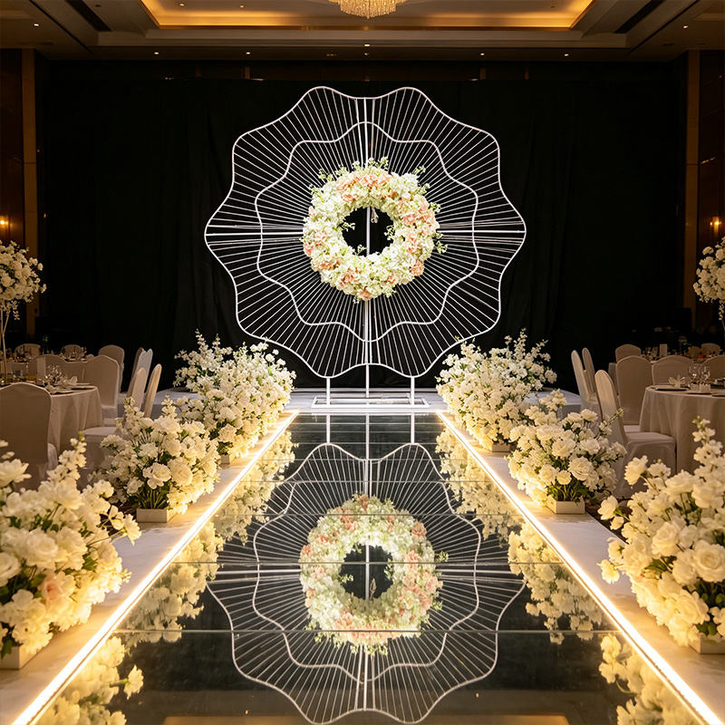 White Metal Flower Shaped Backdrop Stand Wedding Stage Frame Prop for ...
