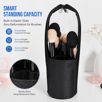Trousse de Maquillage Verticale avec Fenêtre Transparente, Imperméable, Multi-Compartiments, Porte-Pinceaux, Organisateur Cosmétique Portable, Pochette de Voyage