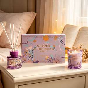 Ensemble cadeau diffuseur de parfum Ascendio avec bougie parfumée en cire de soja, aromathérapie, parfum d'ambiance pour la maison, pot en verre violet - Product Image 2