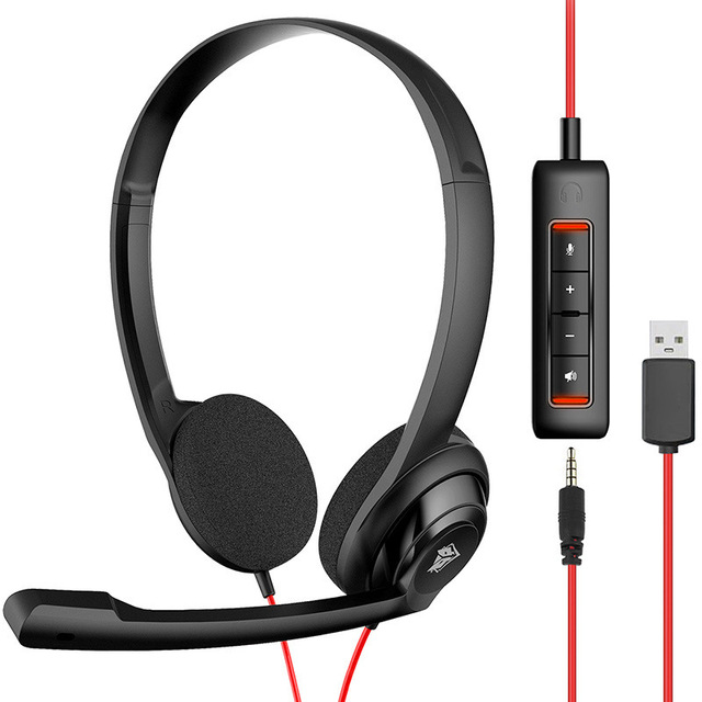 Wolf Bowang Hw02 Lightweight Bilateral Wired Telephone Headset ABS Material IPX-5 Waterproof Optimized for Comfort USB Desktop
