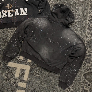 Sudadera con capucha personalizada con cremallera, pedrería, purpurina, bordado desgastado, estilo vintage, lavado ácido y pedrería de imitación - Product Image 2