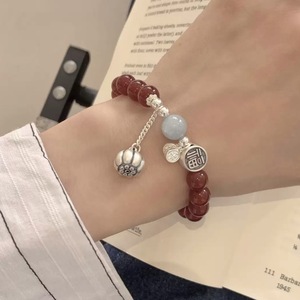S925 Sterling <b>Silver</b> Fu Character Red Agate Lotus Seed Bracelet For Women Chinese Style <b>Charm</b> Jewelry Everyday Wear - Product Image 1