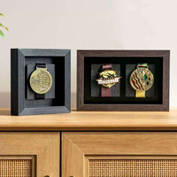 Cadre de présentation de médailles en bois noir de qualité supérieure, boîte à ombre profonde avec façade en verre, support mural ou de table pour médailles de marathon