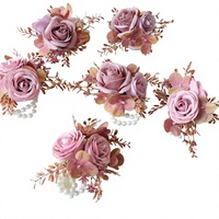 Boutonniere & Corsage Bunga Mawar Buatan Tangan dari Sutra, Pin Bunga Gaya Eropa Vintage untuk Pernikahan & Upacara Wisuda