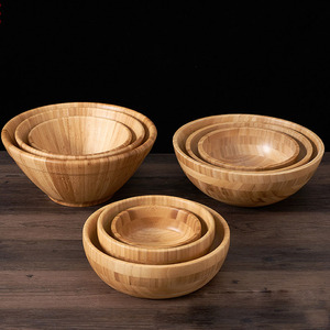Bol à salade en bois d'acacia rustique fait main avec logo personnalisé, petit bol de service moderne en bois, bols à soupe en bambou - Product Image 4