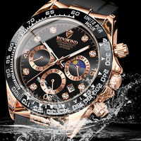Jam Tangan Pria BINBOND B1727 1727 Tahan Air 3ATM Mesin Quartz Jarum Bercahaya Tali Silikon Fashion Mewah Multi-warna untuk Pria