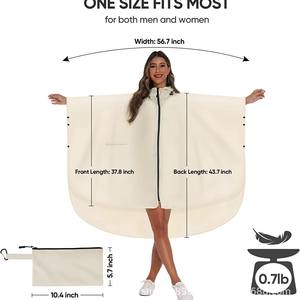 Impermeable con Capucha Woqi, Color Blanco Marfil, Ligero, Poncho Impermeable para Adultos, para Viajar, con Cremallera y Bolsillos - Product Image 4