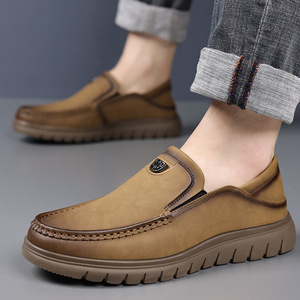Men's Loafers Leather Round Toe Slip-On <b>Soft</b> Rubber Sole Autumn Casual Driving <b>Shoes</b> - Product Image 2