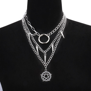 Geometric Stainless Steel <b>Necklace</b> With Pentagram Pendant Unisex Party Jewelry - Product Image 1