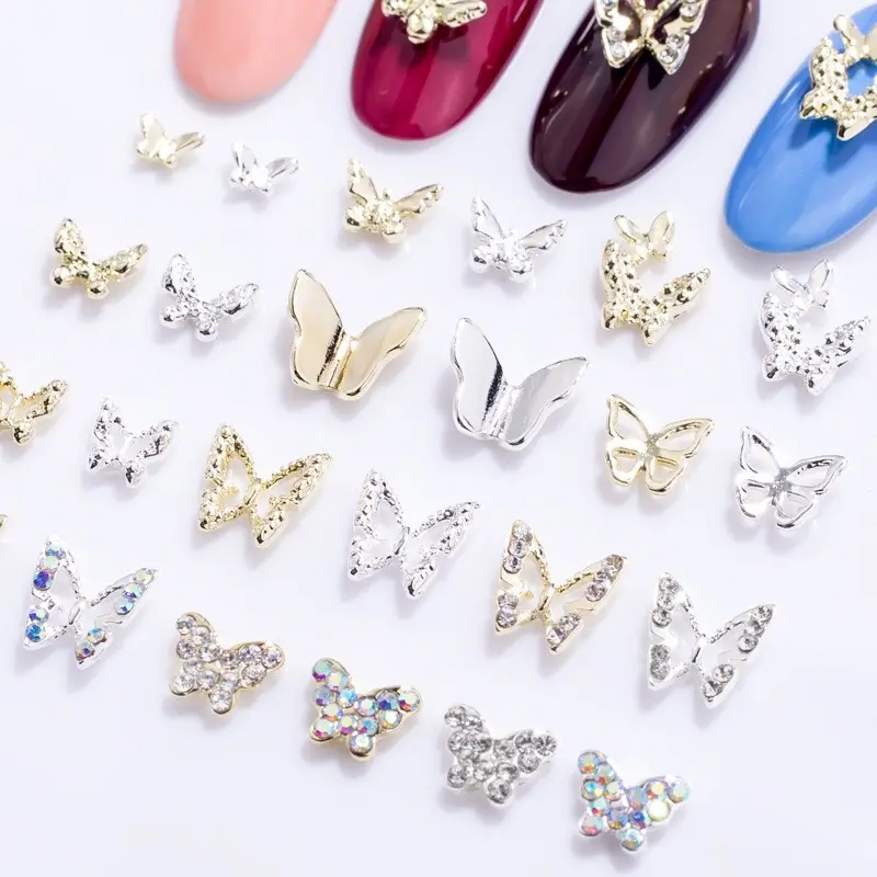 Crystal Stones Nail Art Rhinestones Nail Art Decorations Hot Sale Diy Alloy Butterfly Nail Design for Charms 3d Customize OEM