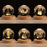 Boule de Verre en Cristal 6cm 8cm Système Solaire Planètes Gravure Laser 3D Galaxie Lumières LED Nuit Tendance Maison Mode Objets de Collection
