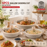 Grand ensemble de batterie de cuisine classique 6 pièces durable antiadhésif, comprenant une casserole peu profonde de 32-40 cm et une poêle braiser en aluminium moulé sous pression, compatible gaz et fond de cuisson en fonte