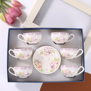 New Product 90ML Porcelain Tea <b>Cup</b> <b>Set</b> of 6 Ceramic <b>Cups</b> and Saucers <b>Set</b> Floral Coffee <b>Cup</b> <b>Set</b> - Product Image 6