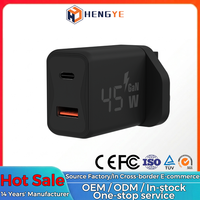 Adaptateur de chargeur mural 45W Gan à double port USB-A et USB-C PD QC3.0 OEM ODM pour ordinateur portable et téléphone portable