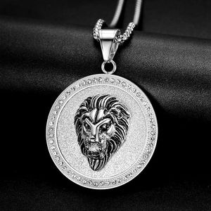 Collier pendentif tête de lion Hip Hop en acier inoxydable plaqué or pour homme, bijou de fête, motif animal du zodiaque, serti pavé - Product Image 2