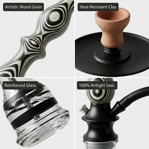 Cachimba con textura de madera en blanco <span class=keywords><strong>y</strong></span> negro, juego de cachimba con manguera negra para bistró, reuniones refinadas, para fumar shisha. - Product Image 4