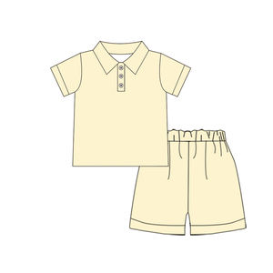 Conjunto de Ropa de Verano para Bebé Niño, Diseño Personalizado BSSO1980, Color Amarillo Sólido con Estampado, Venta al Por Mayor - Product Image 1