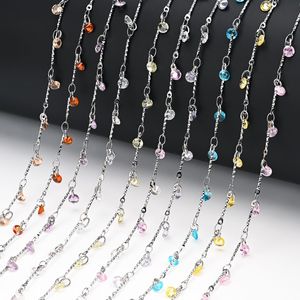 CZ Stone Station Chain | 18K PVD Gold Stainless Steel Colorful <b>Bead</b> Chain for DIY Necklace <b>Bracelet</b> <b>Making</b> - Product Image 1