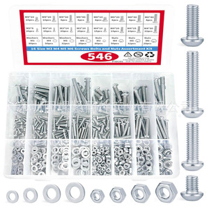 546pcs Metric Machine Screw Set M3 M4 M5 M6 Bolts Nuts Washers Assortment Kit Grade 4.8 6.8 Coarse Thread Pan Head - Product Image 1