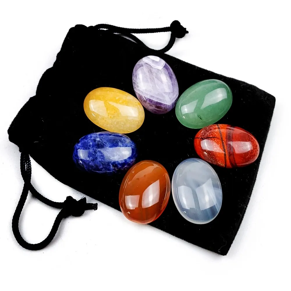 Precio de fábrica proveedor de Fabricante 7 Chakra piedra Palma Piedra en forma de perlas de piedras preciosas de la meditación de cristal