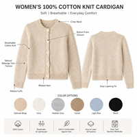 Suéter Minimalista Premium de Algodón Puro para Mujer, Cárdigan con Botones y Cuello Redondo, Top Clásico para Combinar en Capas, OEM Personalizado