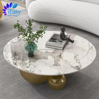 Vente en gros de meubles d'art pour le salon table basse à 3 boules en acier inoxydable doré table basse ronde à l'italienne avec plateau en marbre