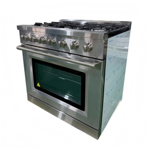 36 pouces 5,5 pieds cubes Cuisinière à gaz autonome avec grill, 6 brûleurs en aluminium et four à convection, porte en verre triple couche, grilles en fonte - Product Image 3