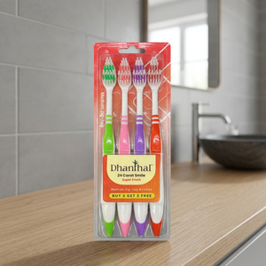 Dhanhal Toothbrush 4 Pack Soft Zig Zag Nylon Bristles Plastic Handle Colorful Super Fresh for Home Teeth Cleaning - Product Image 1