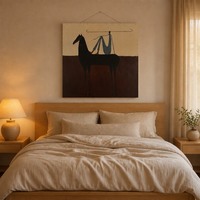 Peinture à l'huile sur toile peinte à la main sur mesure, art mural abstrait minimaliste représentant un cavalier, décoration moderne pour la maison, salon
