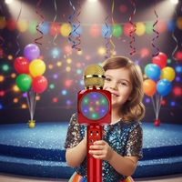 Microphone karaoké sans fil pour enfants 1816 avec lumières LED contrôlables, micro-haut-parleur portable 4-en-1