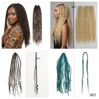 Extensions per Capelli Sintetici Ombre Premium all'Ingrosso, Treccia all'Uncinetto Grigio-Biondo, Dreadlock Sintetici a Doppia Estremità per Donna