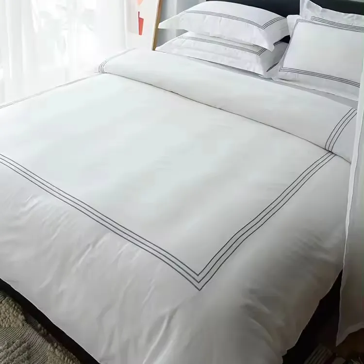 Plain Duvet Cover White Wholesale Hotel Cotton Embroidered Logo With Pillowcase Bedding Bed Sheet luxury bedding set cotton