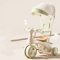 Tricycle à pédales d'extérieur 3 en 1 multifonctionnel rotatif pour enfant, poussette avec auvent et barre de poussée
