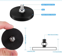 Aimant de fixation externe pour base de voiture, aimant néodyme 43 mm, aimants pot à revêtement en caoutchouc noir avec filetage extérieur