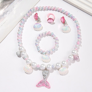 <span class=keywords><strong>Disfraz</strong></span> de Princesa <span class=keywords><strong>Sirena</strong></span> para Niñas, <span class=keywords><strong>Accesorios</strong></span> de <span class=keywords><strong>Disfraz</strong></span> de Halloween, Juego de Collar, Pendientes y Anillo de Poliéster - Product Image 2