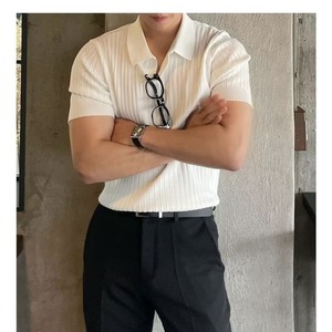 2024 estate t-shirt da <span class=keywords><strong>uomo</strong></span> alla moda sottile in seta di ghiaccio <span class=keywords><strong>a</strong></span> maniche corte con scollo <span class=keywords><strong>a</strong></span> V <span class=keywords><strong>a</strong></span> <span class=keywords><strong>righe</strong></span> con Base girocollo per <span class=keywords><strong>Polo</strong></span> in tinta unita - Product Image 3