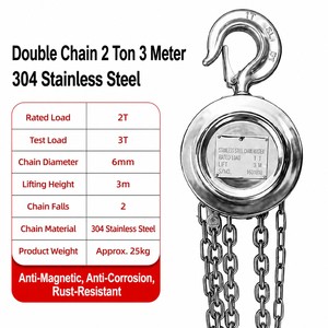 Palans à chaîne manuels ronds de 2 tonnes, 3 m, avec chaîne à 2 maillons en acier inoxydable 304 - Product Image 2
