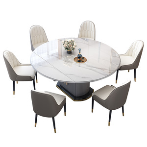 <b>Dining</b> <b>Table</b> <b>Round</b> Extendable Marble Top Modern Minimalist Luxury Design For <b>Dining</b> Room - Product Image 1