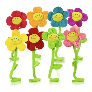 Gülen mutlu yüzleri ile peluş papatya çiçek bezler bükülebilir sapları ayçiçeği oyuncak süslemeleri çocuklar için peluş oyuncaklar