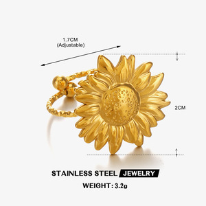 Anillo de Acero Inoxidable de Moda Popular INS para Mujer, Anillo Ligero de Lujo con Diseño de Flor, Girasol y Crisantemo, Venta al por Mayor - Product Image 5