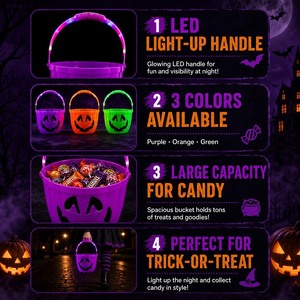 Oferta de Sombreros: Cubo de Calabaza Luminoso de Plástico para Halloween, Jack O' Lantern Brillante para Fiestas de Dulces o Travestiduras de Halloween - Product Image 3