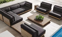 Ensemble de canapés en rotin moderne avec coussins imperméables, canapé d'extérieur en forme de L pour villa, jardin, terrasse et hôtel