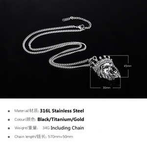 Collar con Colgante de Cabeza de León Grande de Acero Inoxidable y <span class=keywords><strong>Cadena</strong></span> Cubana de Color para <span class=keywords><strong>Hombre</strong></span> y Mujer, Joyería, Regalo, Rey Animal, Estilo Vintage, Moderno - Product Image 6