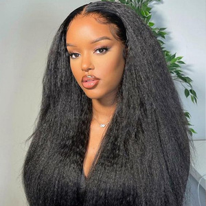 Meilleure Vente Perruques Cheveux Lisses Yaki Lace Frontales Raides Crépues 13x4 Lace Frontale Cheveux Humains Bords 4C Bouclés Couleur Naturelle - Product Image 5