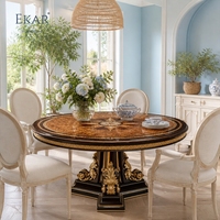 Mesa de Comedor Redonda Empire Compass-Rose |   Madera de Burl Clásica Francesa de Lujo &amp;   Mesa con Pedestal Dorado - EKAR