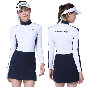 Abbigliamento da Golf Personalizzato con Logo Stampato Alta Qualità Slim Sportivo Traspirante Elasticizzato Magliette a Maniche Lunghe da <span class=keywords><strong>Donna</strong></span> con Zip 1/4 in Nylon - Product Image 3