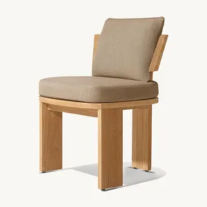 Kursi furnitur Modern tanpa lengan, kursi tanpa lengan untuk penggunaan luar ruangan, kursi samping makan, kursi kayu jati padat bingkai, kursi tanpa lengan
