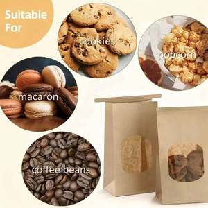 Sac en papier kraft brun biodégradable imprimé sur mesure avec logo, résistant à la graisse, avec fermeture thermoscellée et fenêtre pour emballage alimentaire - Product Image 5