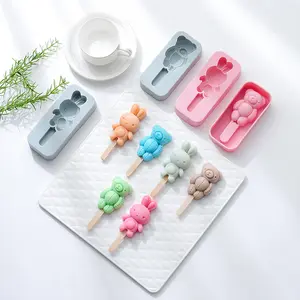 热卖创意兔兔熊冰淇淋3D硅胶模具家用迷你奶酪甜点模具