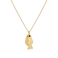 Collier pour femme en acier inoxydable anti-ternissement, style français, avec pendentif poisson doré et breloques perles incrustées